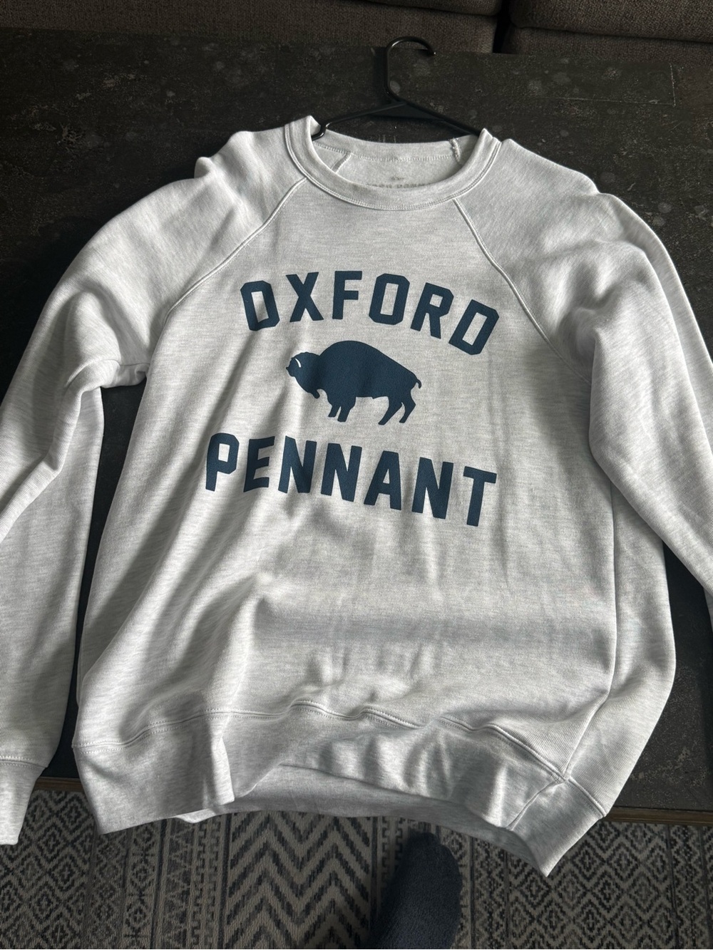 Oxford Penant Men's Crewneck Sweatshirt - Light Gray with Navy Logo